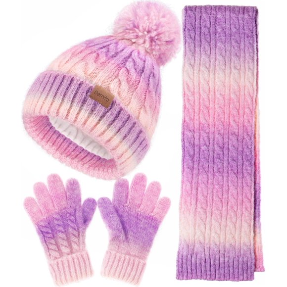 Set de Gorro, Bufanda y Guantes de Invierno para Niños Remifa con Forro Polar y 8 % Lana
