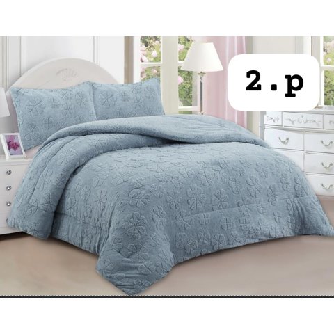 Aladdins Shop - Cobertor De Invierno Texturizado Con Chiporro 2 Plazas Flor Gris Claro