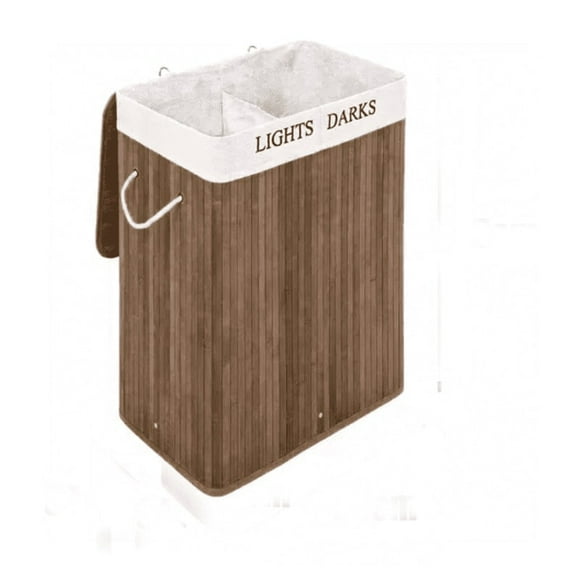 Cesto Canasto De Bambu Para Ropa Doble 65cm Grande Con Tapa Oscuro