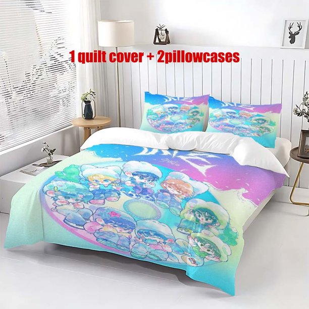 3pcs bedding Featuring Ate'S Stray Album with Fluffy Cartoon Style Illustrations Includes a Duvet Cover And Two Pillowcases