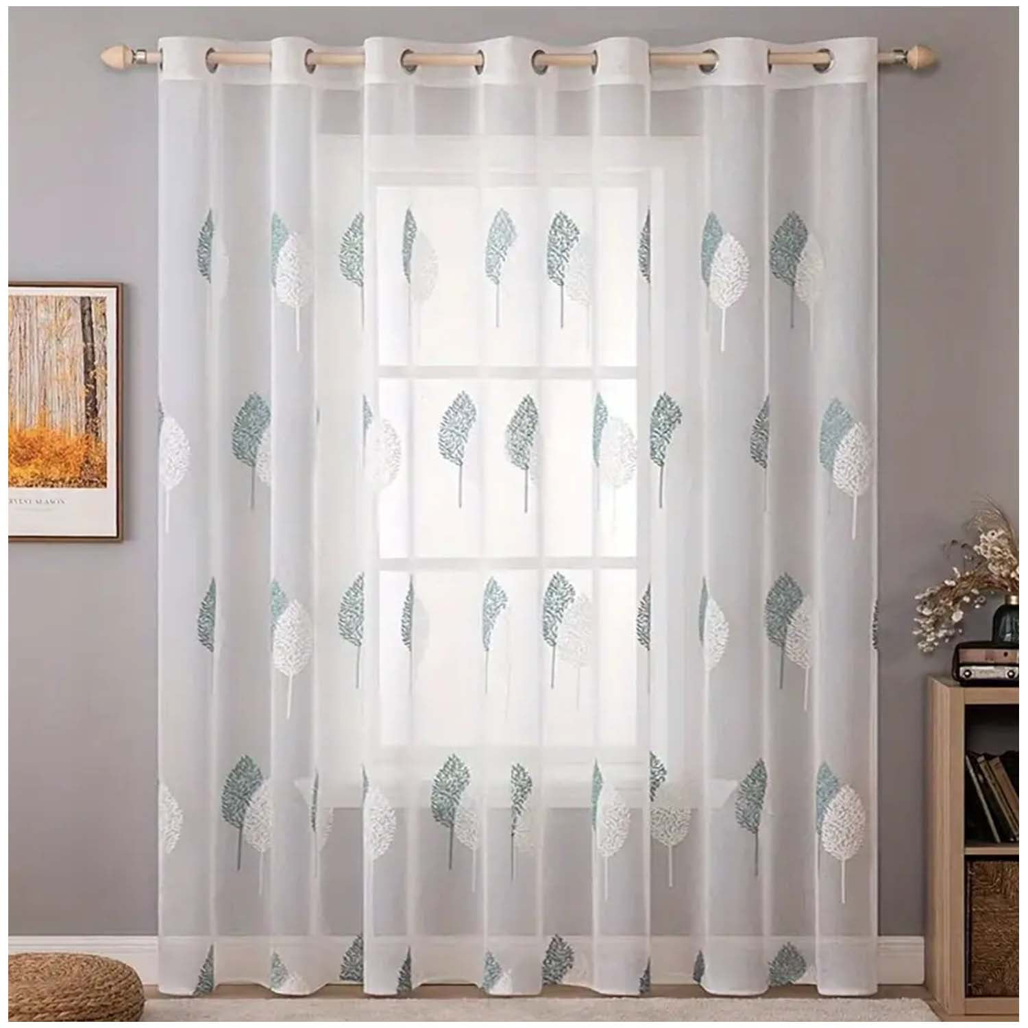 Wyj Hogar - Set De 02 Visillos Bordados Con Argollas 140x230 Cm Mod11