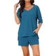 thumbnail image 1 of INSPIRE CHIC Conjuntos de Lounge para Mujeres 2026 Verano Cuello en V Acanalado Casual Conjuntos Sueltos a Juego 2 Piezas Conjunto Corto Pijamas con Bolsillos M Azul, 1 of 6