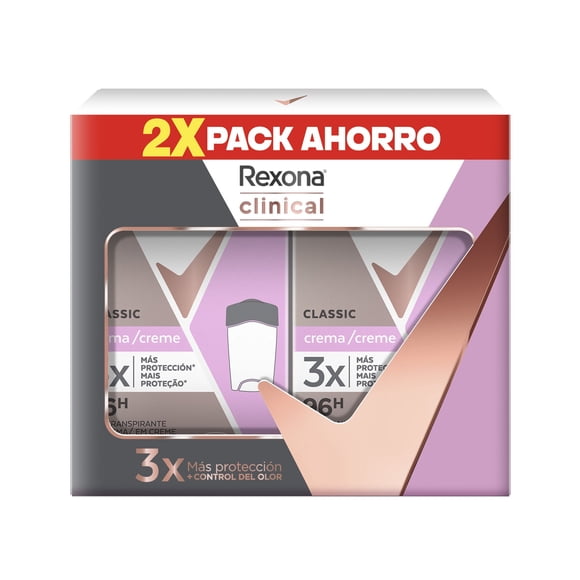Desodorante Crema Rexona Clinical Extra Dry y Classic Mujer, 2 un