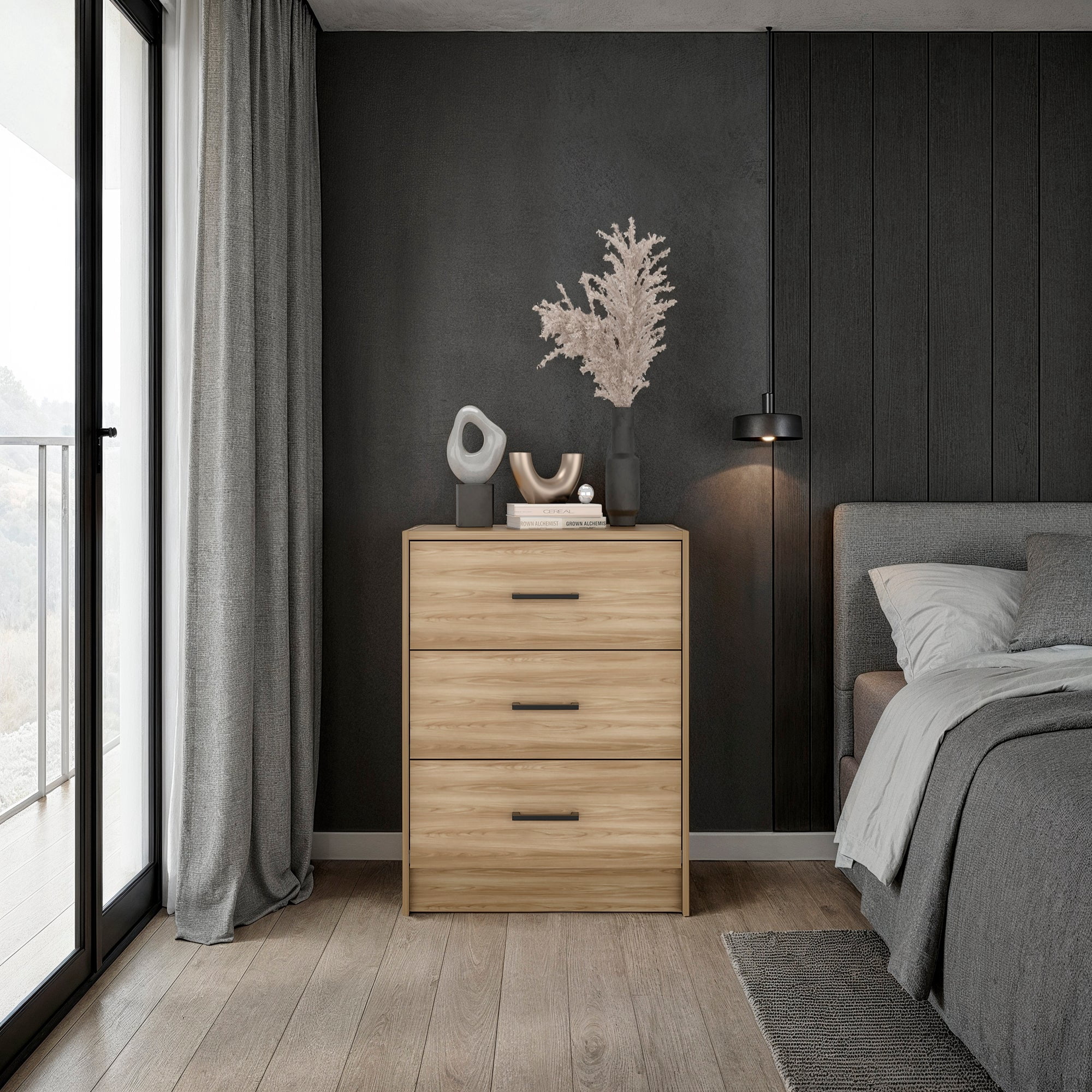 Tuhome - Comoda 3 Cajones Clay 67,6x62,8x35,3 Cm Fresno Y Wengue