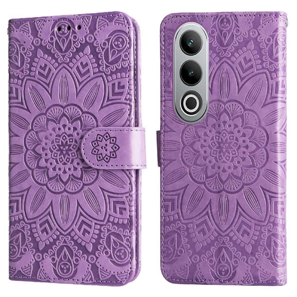 Funda tipo cartera FOXDOCK para OnePlus Nord CE 4 , diseño girasol en relieve, cuero PU, cierre magnético, soporte y tarjetero