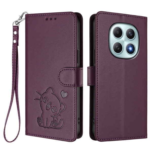 Funda de Gato tipo Libro para Xiaomi Redmi Note 15 4G/5G, Morado Oscuro
