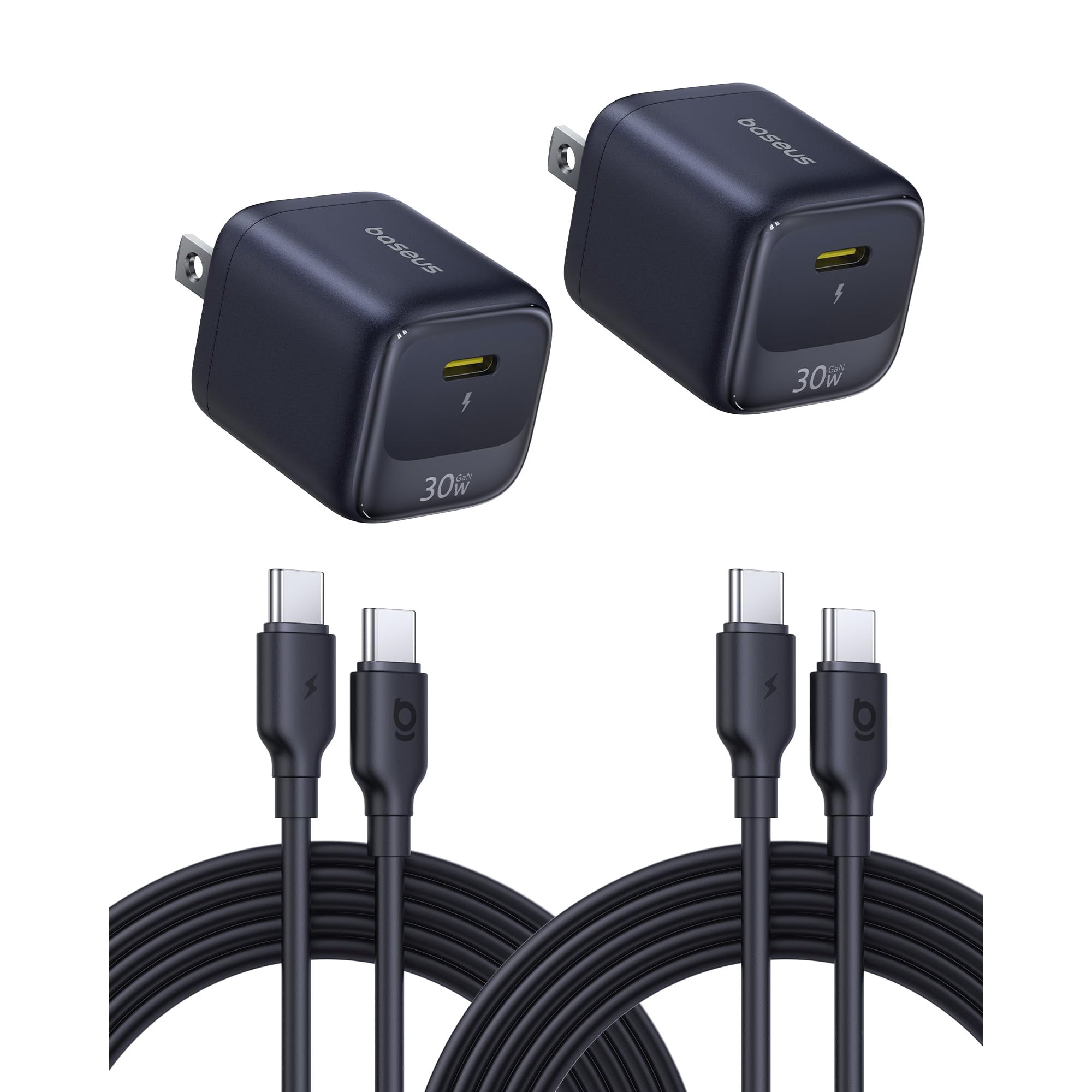Cargador Baseus Usb C De 30 W Con 2 Cables Usb-c Para Iphone Y Galaxy