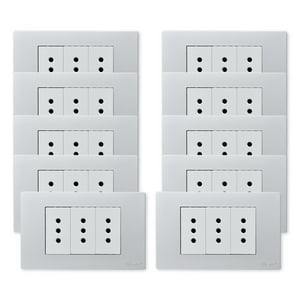 Want - Pack 10 Tomacorriente Triple Metálico 10A - Gris Blanco
