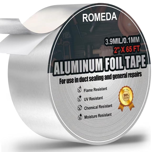 Cinta de papel de aluminio Romeda de 2 pulgadas x 65 pies (3.9 mil) plateada