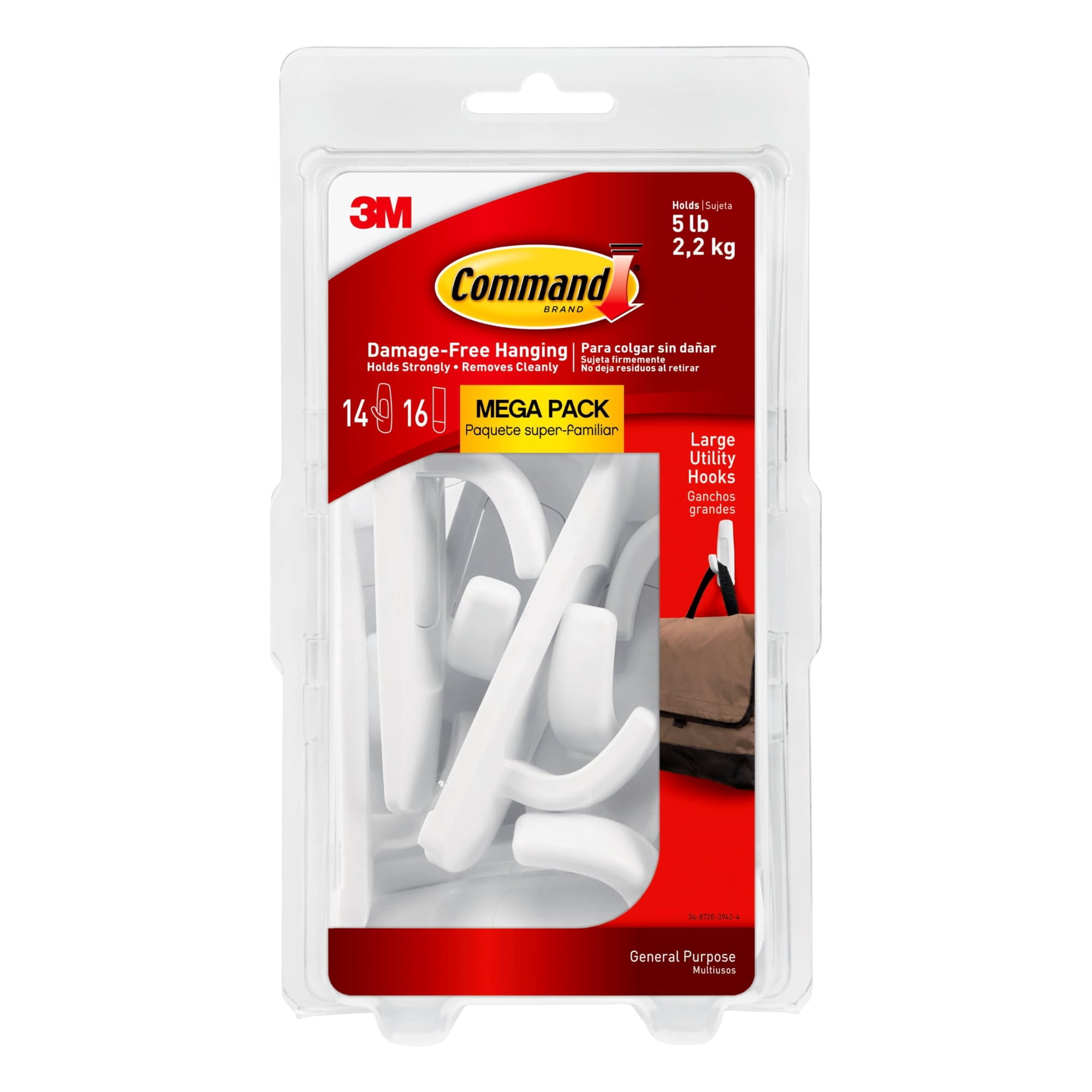 Utility Hooks Command Large Tiene Capacidad Para 14 Ganchos Con 16 Tiras De 2,27 Kg