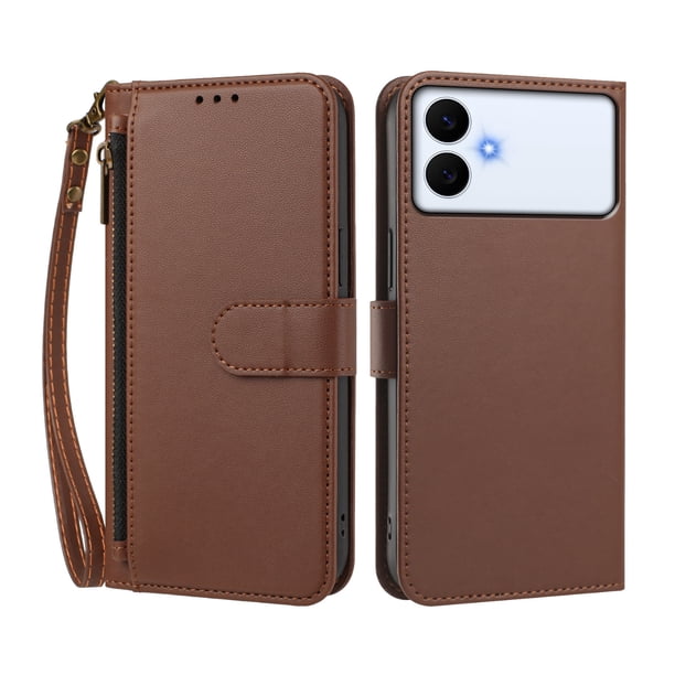 Funda Tipo Billetera para samsung galaxy S26 Edge con Soporte y Bolsillo con Cierre Marrón
