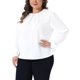 thumbnail image 4 of Agnes Orinda Conjuntos de Halloween Blusas de Talla Grande para Mujeres Cuello Redondo Plisado Trabajo Oficina Mangas Largas Camisas 4X Blanco, 4 of 5