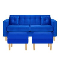 Bodevir - Sofa New Retro 3C + 2 Pouf Felpa 05 Azul Rey