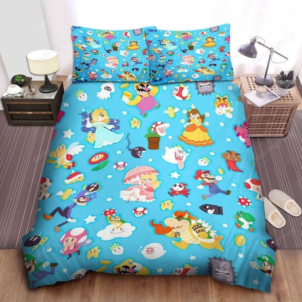 Super Mario Characters In d Art Pattern Quilt Duvet Cover Set Bedding3-Piece Bedding Set