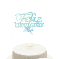 Genérico - Topper Torta Feliz Cumpleaños Celeste Glow X1Uni