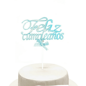 Genérico - Topper Torta Feliz Cumpleaños Celeste Glow X1Uni