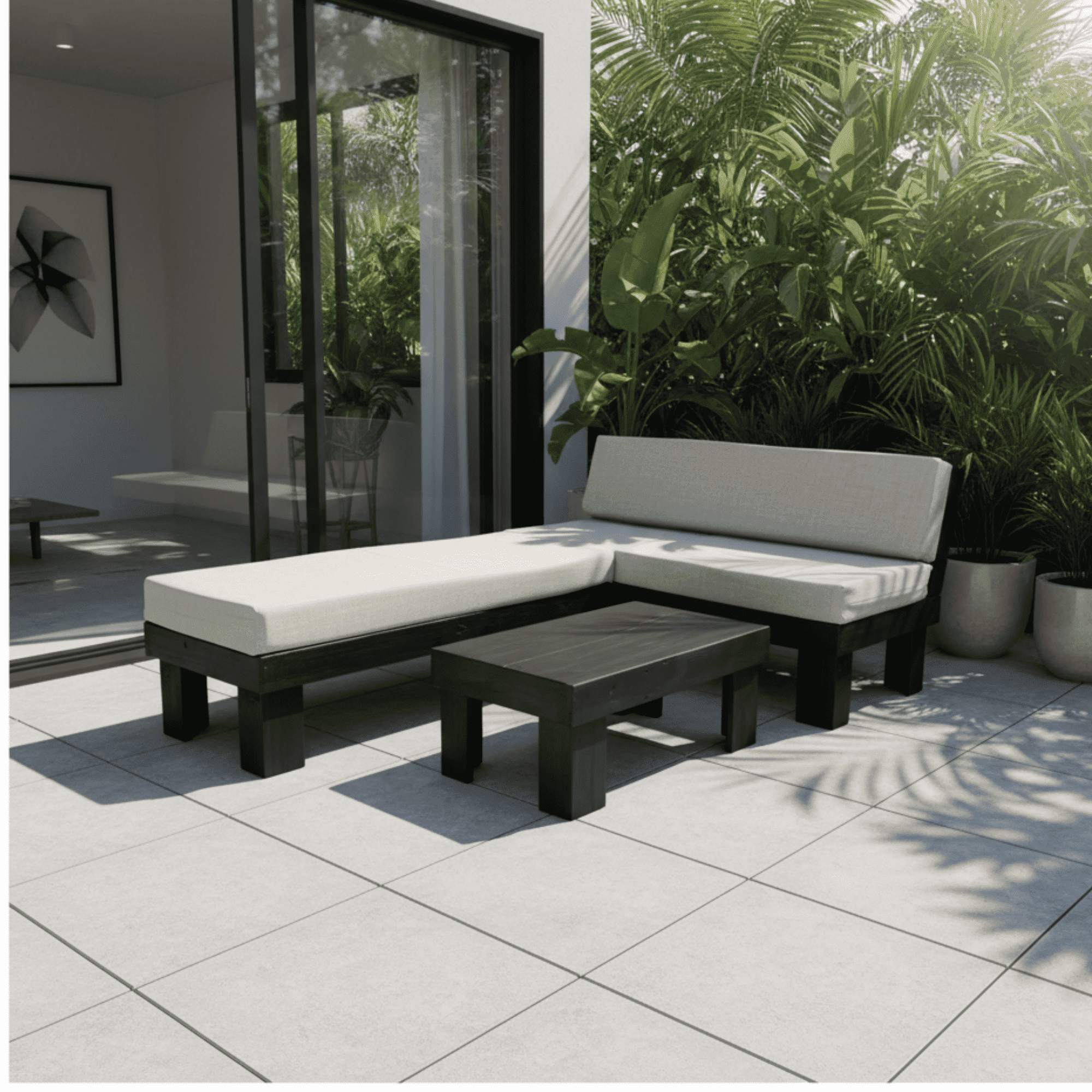 Timi - Set 3 Piezas Living Terraza Negro Estilo Industrial Incluye Cojinería