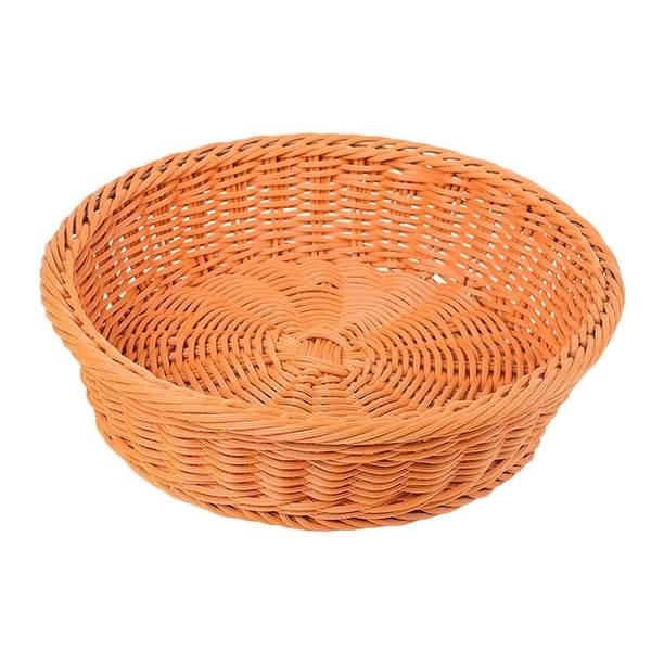 Cesta de almacenamiento redonda tejida de mimbre Cesta de pan de ratán Cesta de servicio de comida de mesa Bandeja Cesta de fruta tejida hecha a mano Marrón 30x7cm
