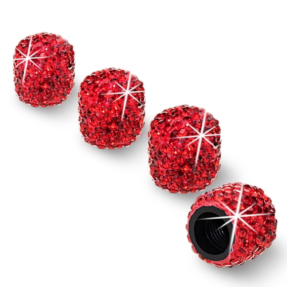 Tapas de Válvula de Neumático HZJD con Cristal de Strass Rojo - Pack de 4