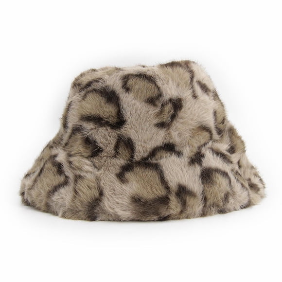 Gorro Bucket Mujer Peludo Animal Print Leopardo Invierno Suave Beige Talla Única
