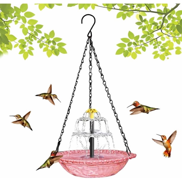 Baño pájaros solar colgante doble capa atrae colibríes exterior jardín