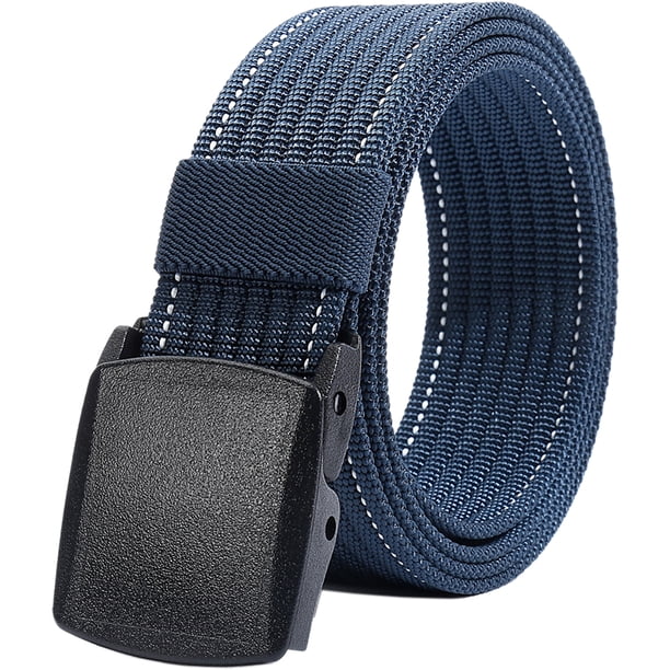 Cinturón de nailon para hombre, cinturón táctico militar, transpirable, con hebilla de plástico para pantalones, 130 cm, Azul Marino