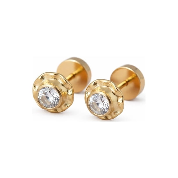 Aros Abridores Chatón Circón 6mm N3 Oro 14k Niña Mujer