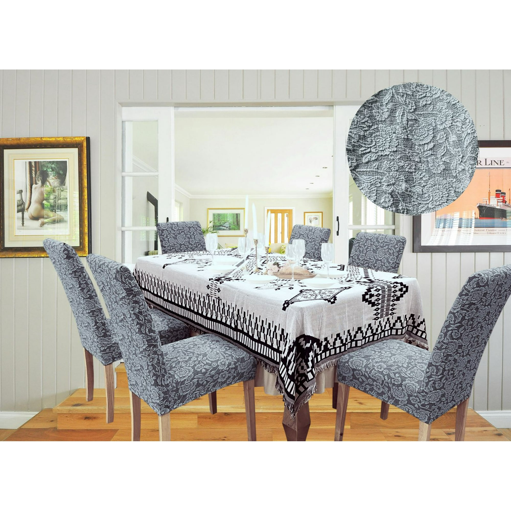 Genérico - Pack De 6 Fundas Cubre Sillas De Comedor Flores Celeste