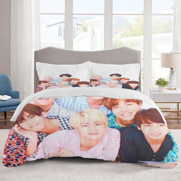 BTS Bedding Sets Cartoon Duvet Cover Lightweight 3 Piece Bet Sets for Kids Boys Girls