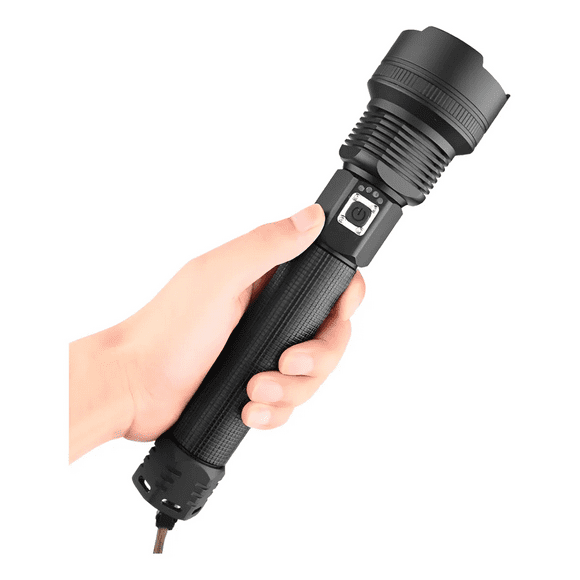 Potente Linterna Tactica Militar Usb P90 Con Zoom Camping Negro