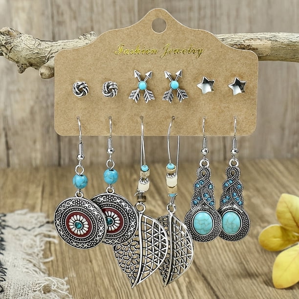 Vintage Boho Turquoise Drop Dangle Earrings Set - Perfect Gift for Women & Girls!
