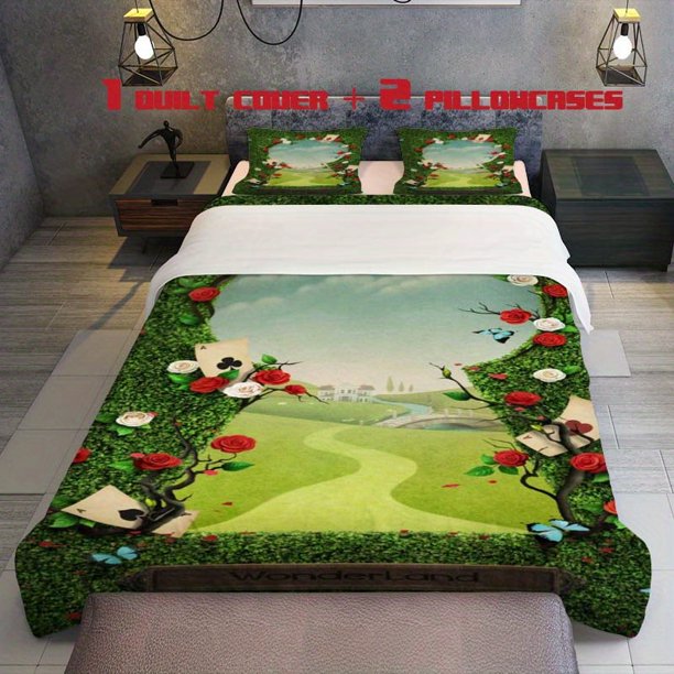3pcss Free Theme Print 3pcs bedding Besides Door Locks Soft Duvet Cover And Two Pillowcases
