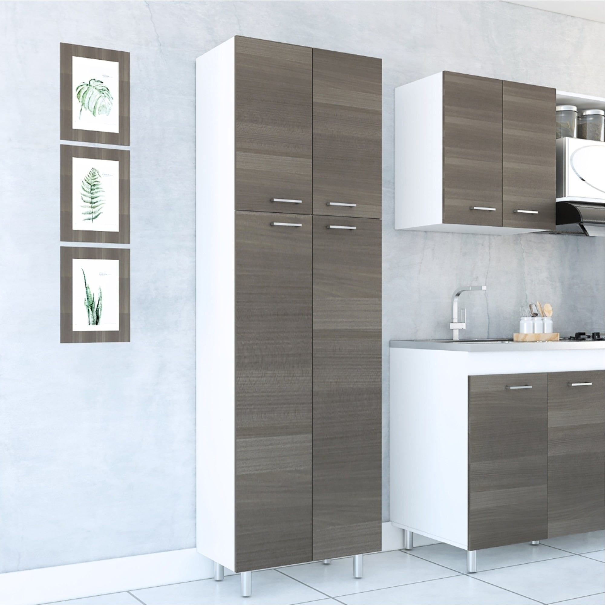 Tuhome - Mueble Despensa Rossi 4 Puertas Blanco Y Olivo