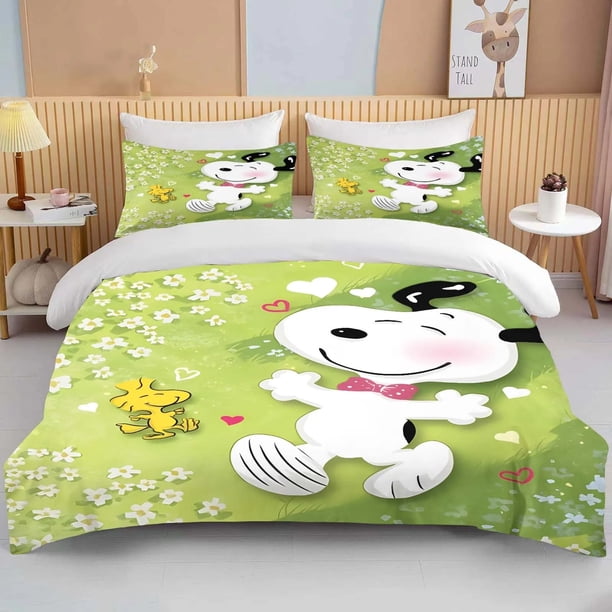v1927 Bed Sheets Snoopy Cartoon Cute Print Bedding Set Duvet Cover Pillowcase, Adult Kids Birthday Gift Full Size Home Bedding Customizable 3-Piece Bedding Set (1 Duvet Cover + 2 Pillow Shams) Bed She