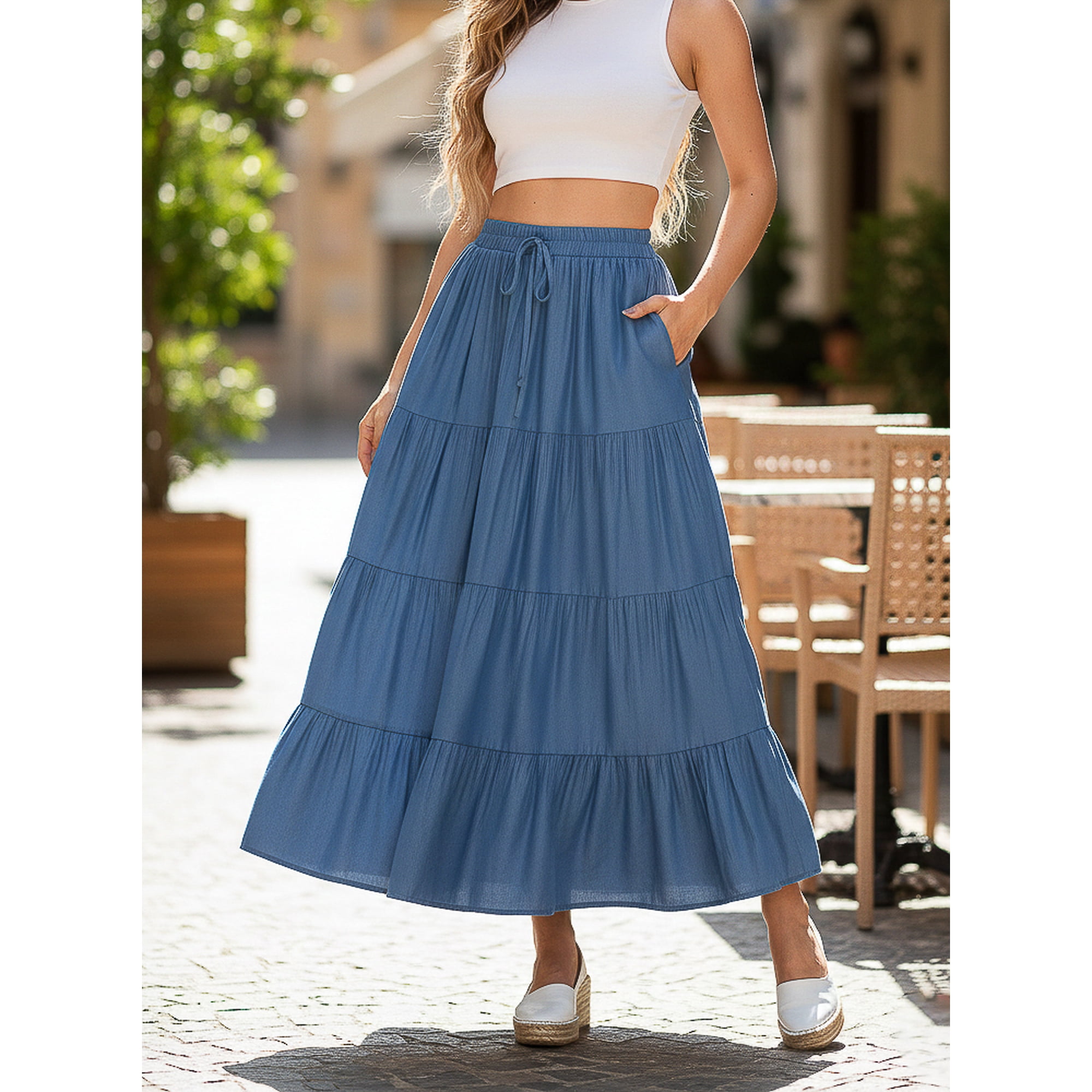 Flix Spa - Falda Larga Mezclilla Mujer Plisada Calidad Premium