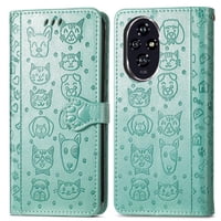 Funda Cartera Foxdock Para Honor 200 , Flip Pu Con Relieve De Gatos Y Perros, Tarjetero Y Soporte