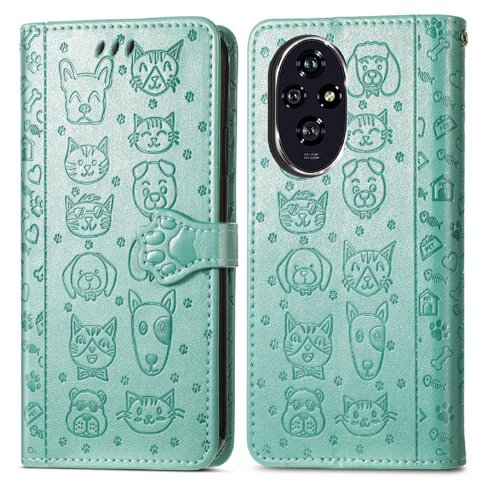 Funda Cartera Foxdock Para Honor 200 , Flip Pu Con Relieve De Gatos Y Perros, Tarjetero Y Soporte
