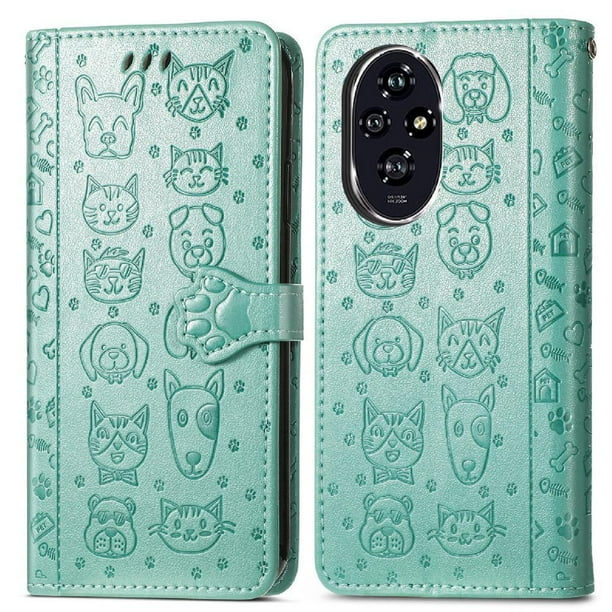Funda Cartera FOXDOCK para Honor 200 , Flip PU con Relieve de Gatos y Perros, Tarjetero y Soporte