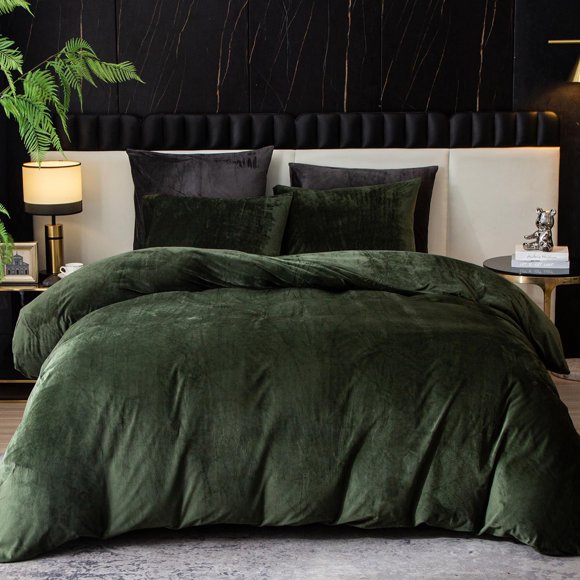 Juego de fundas de edredón Ivellow Velvet Queen, color verde oscuro, 3 piezas