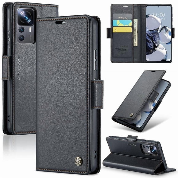 CaseMe tipo cartera Xiaomi 12T/12T Pro con cierre magnético, RFID, tarjetero, soporte, carga inalámbrica