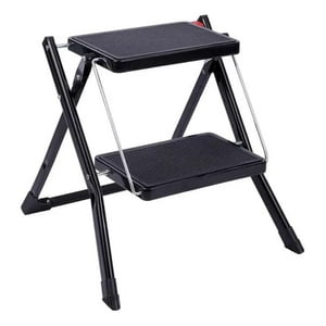 Genérico - Escalera Multiuso Plegable 2 Peldaños Ultra Compacta Negra