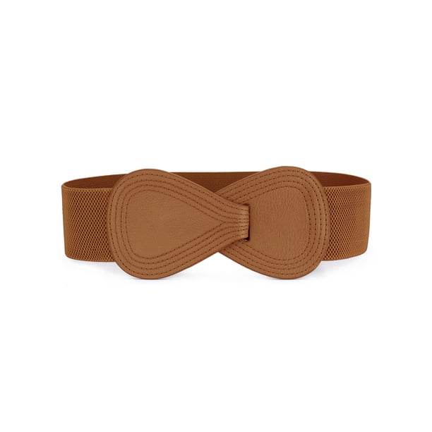 INSPIRE CHIC Cinturón elástico de cuero sintético con hebilla entrelazada en forma de 8 para dama, ajuste de cintura: 37"/93.5cm-49"/124cm Marrón