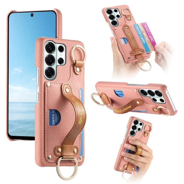 Funda FOXDOCK para Samsung Galaxy S26 Ultra Función billetera, diseño con anillo, soporte ajustable y correa para muñeca-rosa