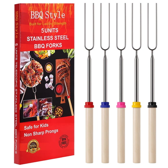 Palitos para asar malvaviscos, estilo barbacoa, telescópicos, 81 cm, paquete de 5