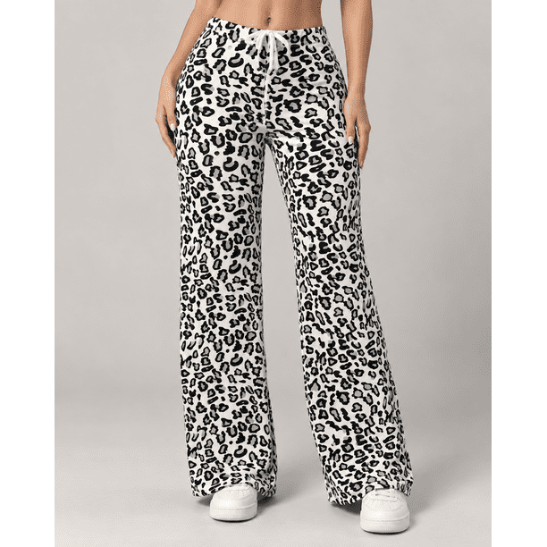 Pantalón Palazzo Ancho Leopardo Gris Ajustable Cordón