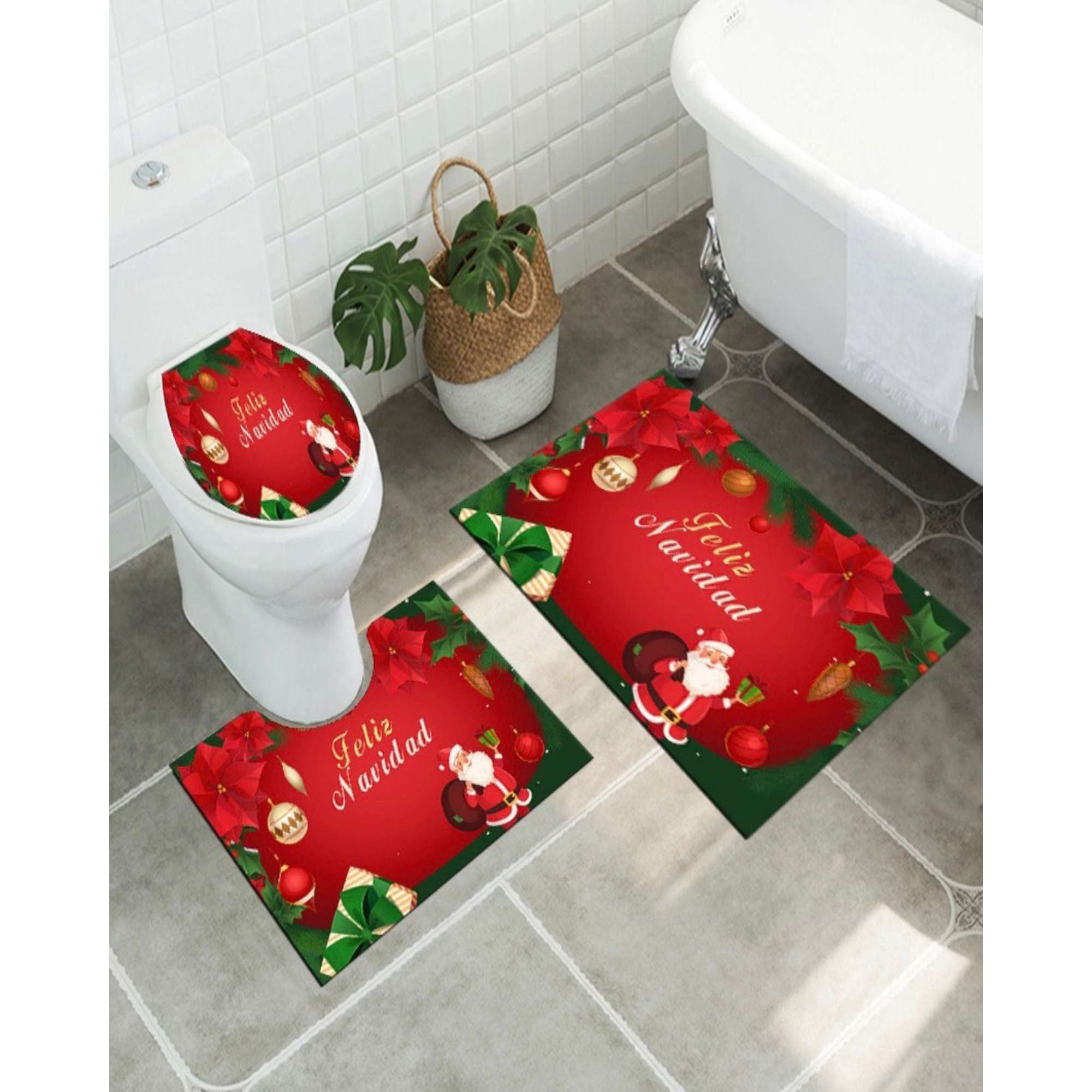 Casamio - Juego De Alfombra De Baño De Navidad 3 Piezas