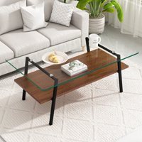M&Ms - Rectangle Coffee Table, Tempered Glass Tabletop With Black Metal Legs, Modern Table For Living Room , Transparent Glass