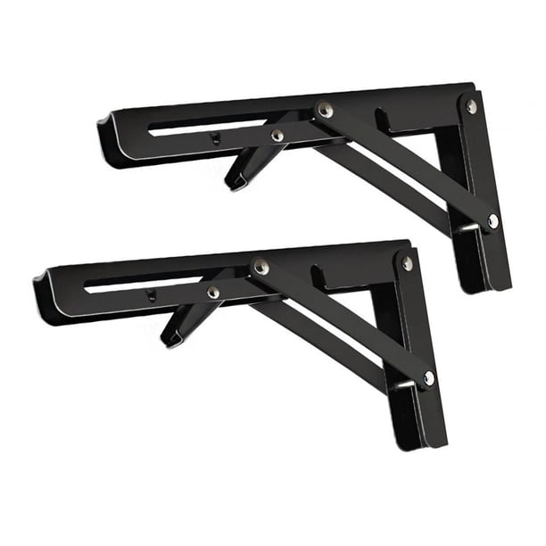 2 soportes plegables para estantes, soporte de estante plegable para ahorrar espacio, soporte de estante de metal, soporte de ángulo plegable triangul , Negro 18 pulgadas