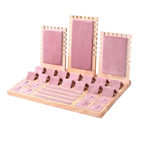 Ioensy - Bandeja De Almacenamiento De Joyería Soporte De Exhibición De Collar Organizador De Mostrador De Madera Rosa