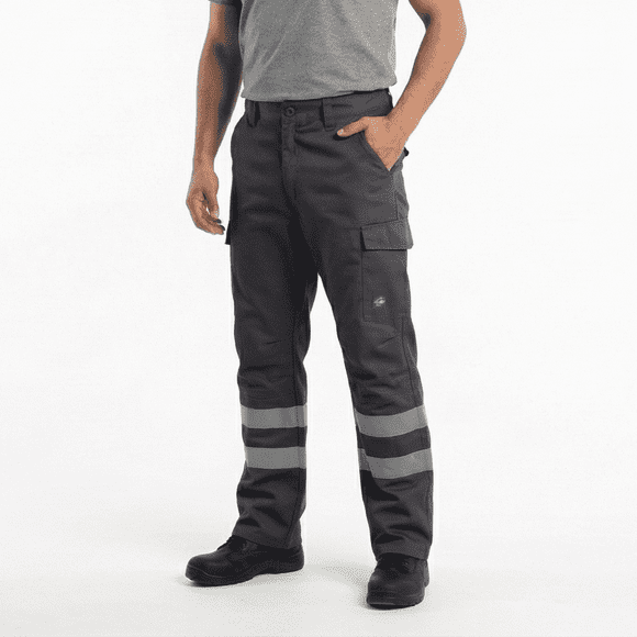 Pantalón Cargo Gabardina Con Cinta Reflectante Hombre Gris